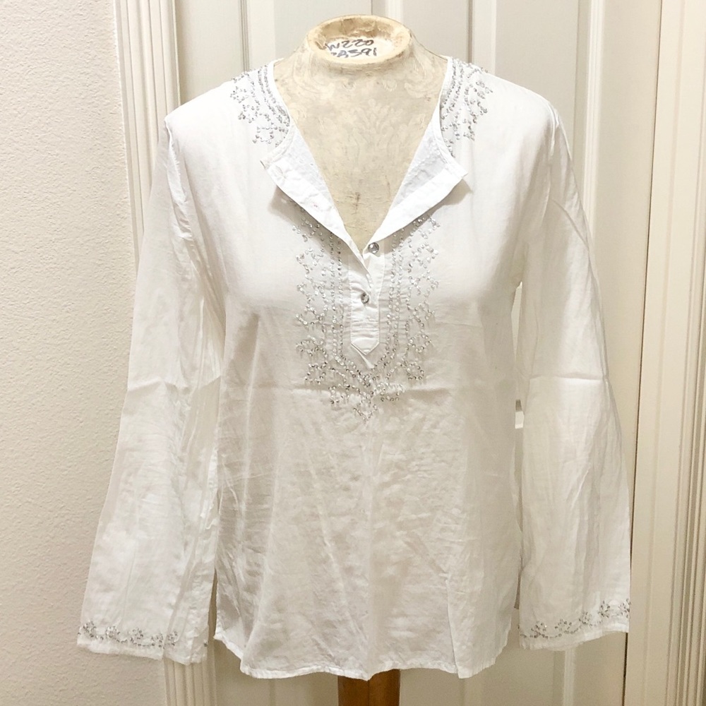Old Navy Women’s L/S White Boho Beaded Tunic - M - Picture 2 of 14